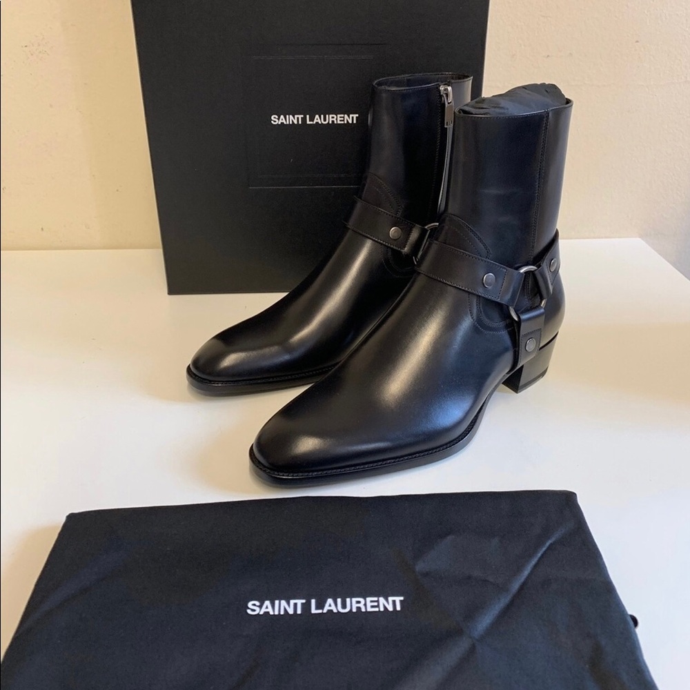 Saint Laurent Paris x Yves Saint Laurent Black Wyatt Harness Boots